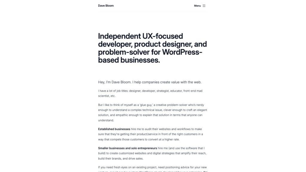 The Yoursellf site for Dave Bloom, the founder of the Yoursellf platform.